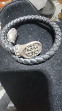 RARE Alex and Ani Sterling Silver .925 Braided Leather Compass Wrap Bracelet